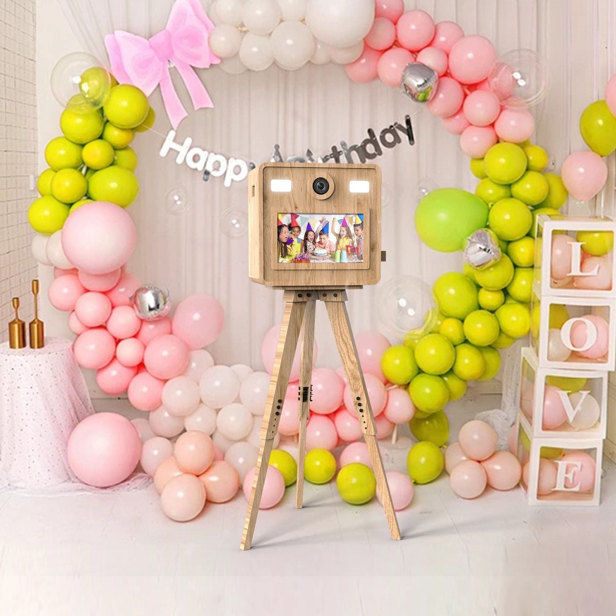 Location photobooth borne selfie décoration ballons roses Montauban